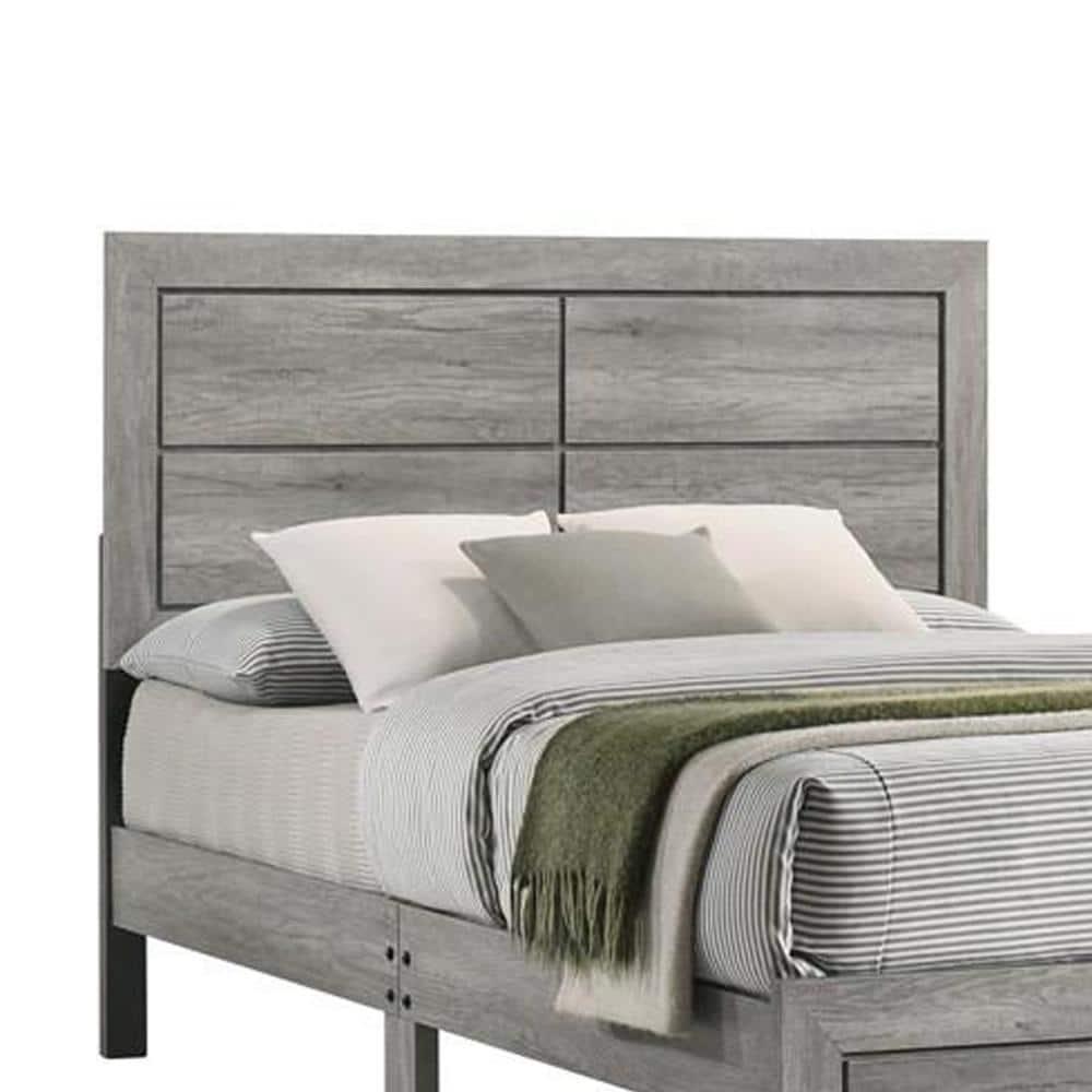 Benjara Robin King Size Bed, Platform Base, Driftwood, 8 Support Legs