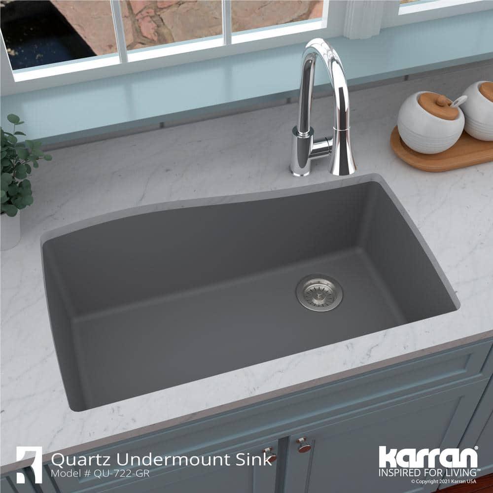Karran Karran Undermount Quartz Composite 33-1/2'' X 21'' Single Bowl Kitchen Sink QU-722-GR