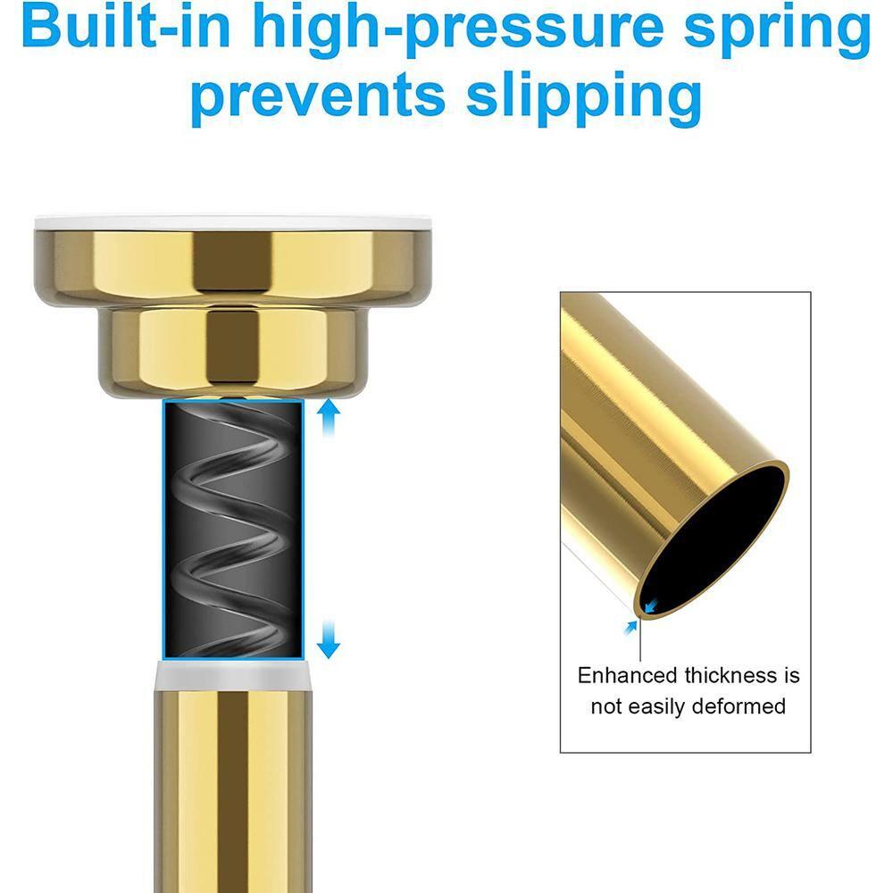 TEECK Shower Curtain Rod, 40-73 inch Adjustable Tension Spring, Shower Curtain Rod Tension, Premium Stainless Steel, Anti-Slip, No Drilling, No Rust, for Bathroom, Gold