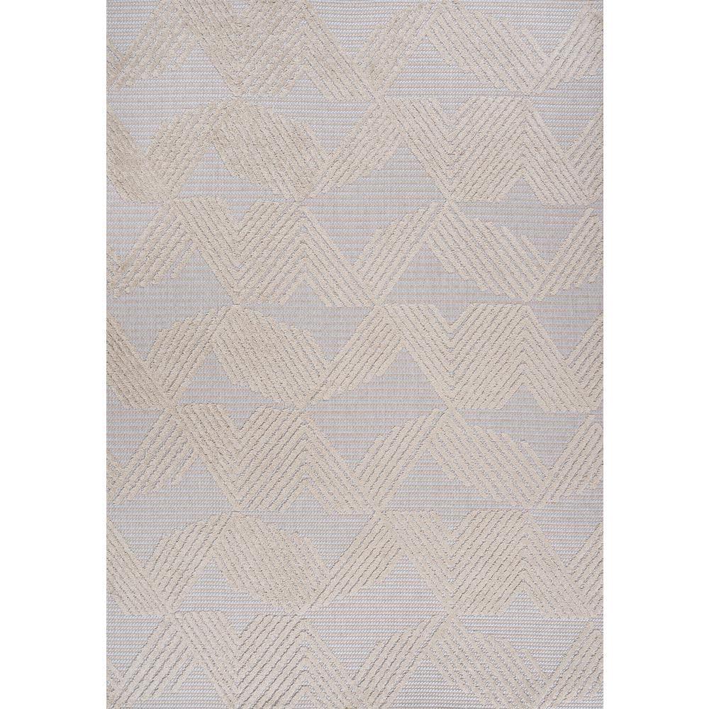 8'x10' Jazz High-Low Pile Art Deco Geometric Indoor/Outdoor Area Rug, Beige - JONATHAN Y