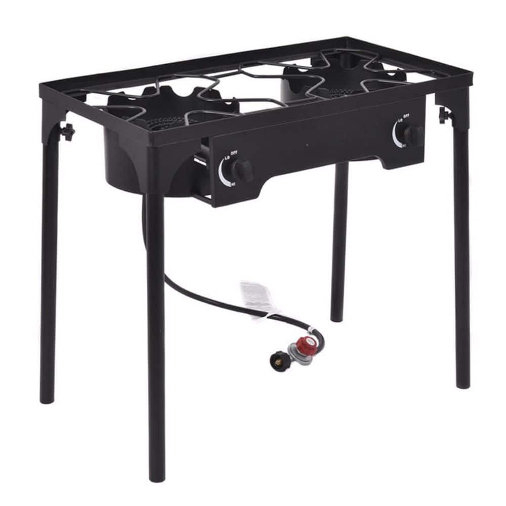 Black Metal Double Burner Gas Propane Outdoor Cooker