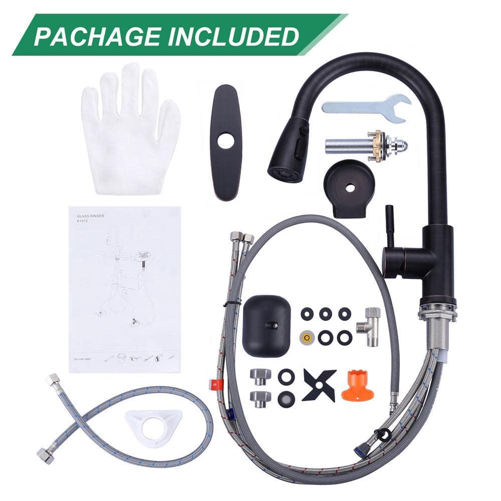 ARCORA Single Handle Stainless Steel Pull-Down Kitchen Faucet with Deckplate and Glass Rinser Combo