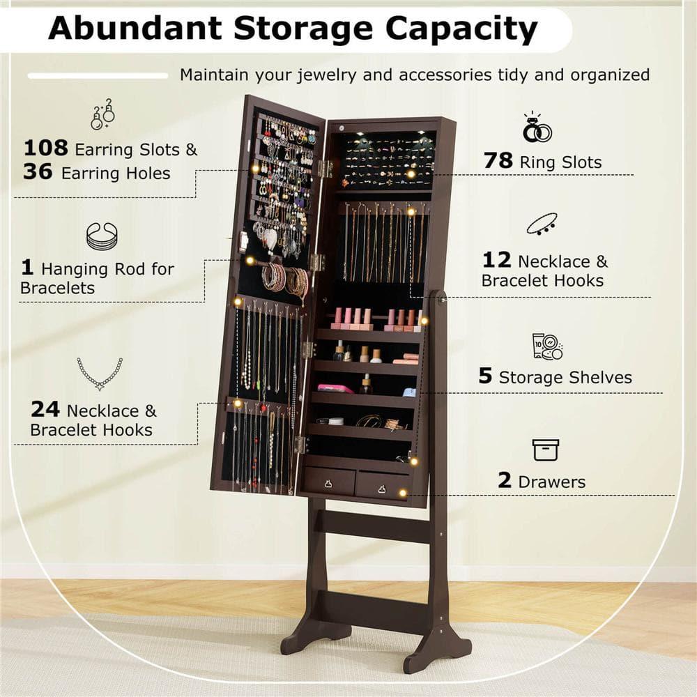 Costway Jewelry Mirrored Cabinet Armoire Organizer Storage Box with Stand Christmas Gift Coffee