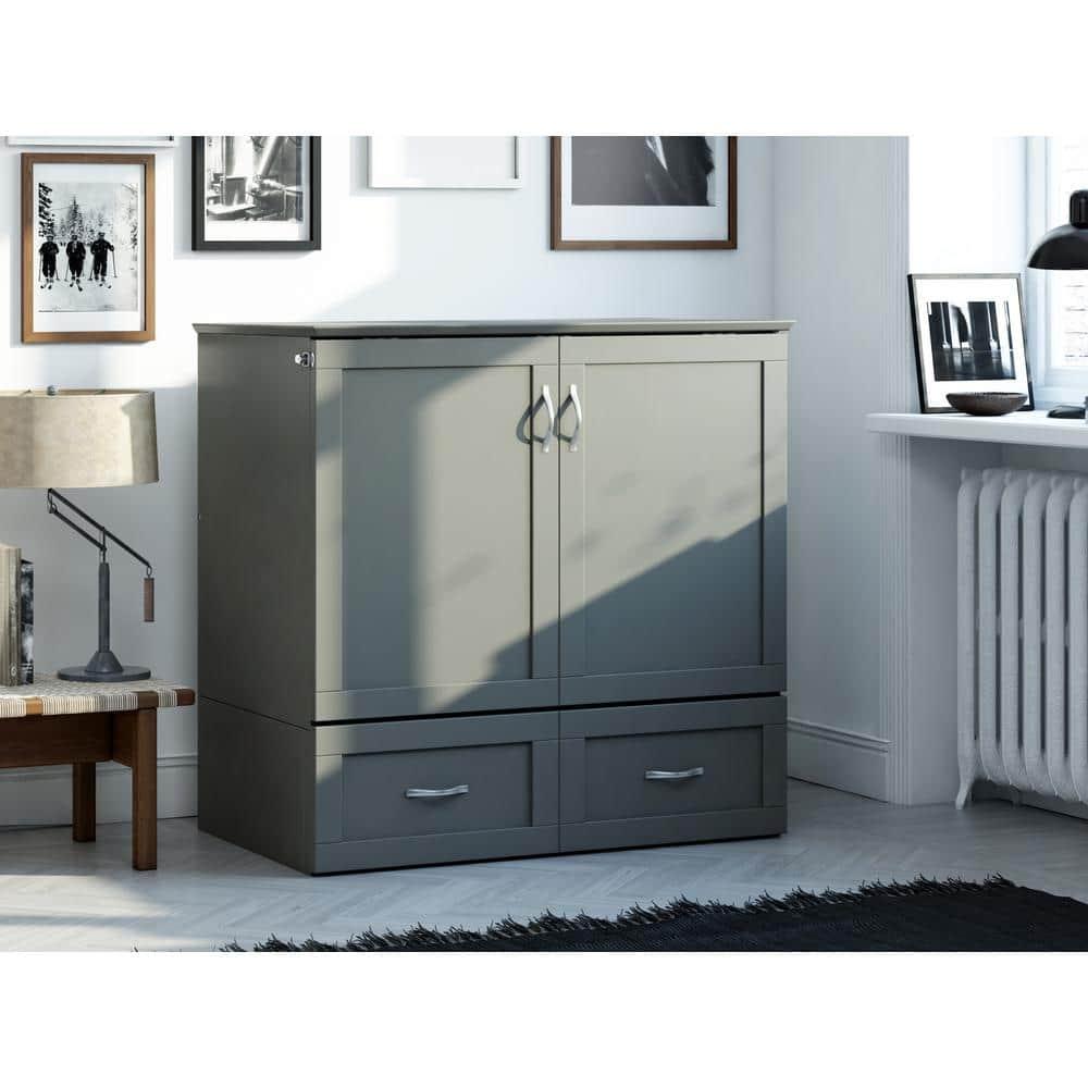 AFI Hamilton Twin XL Solid Wood Murphy Bed Chest with Built-In Charger in Gray