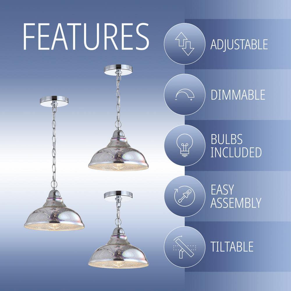 JONATHAN Y Nira 9.75" Adjustable 3D Color Burst Glass/Metal Pendant, Chrome/Multi