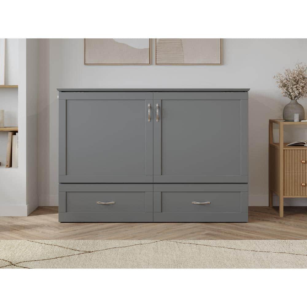 AFI Hamilton Full Solid Wood Murphy Bed Chest with Built-In Charger in Gray