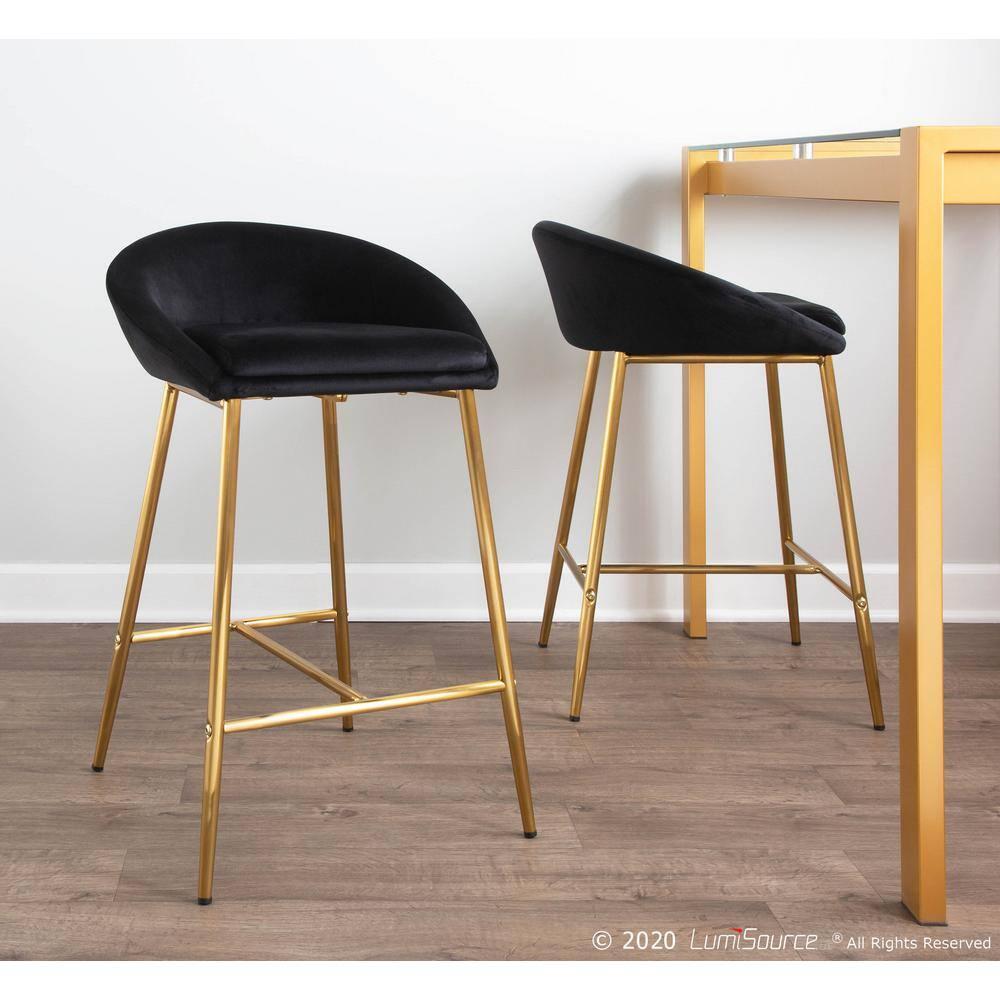 Wenty Glam Upholstered Counter Stool with Metal Frame (Set of 2)