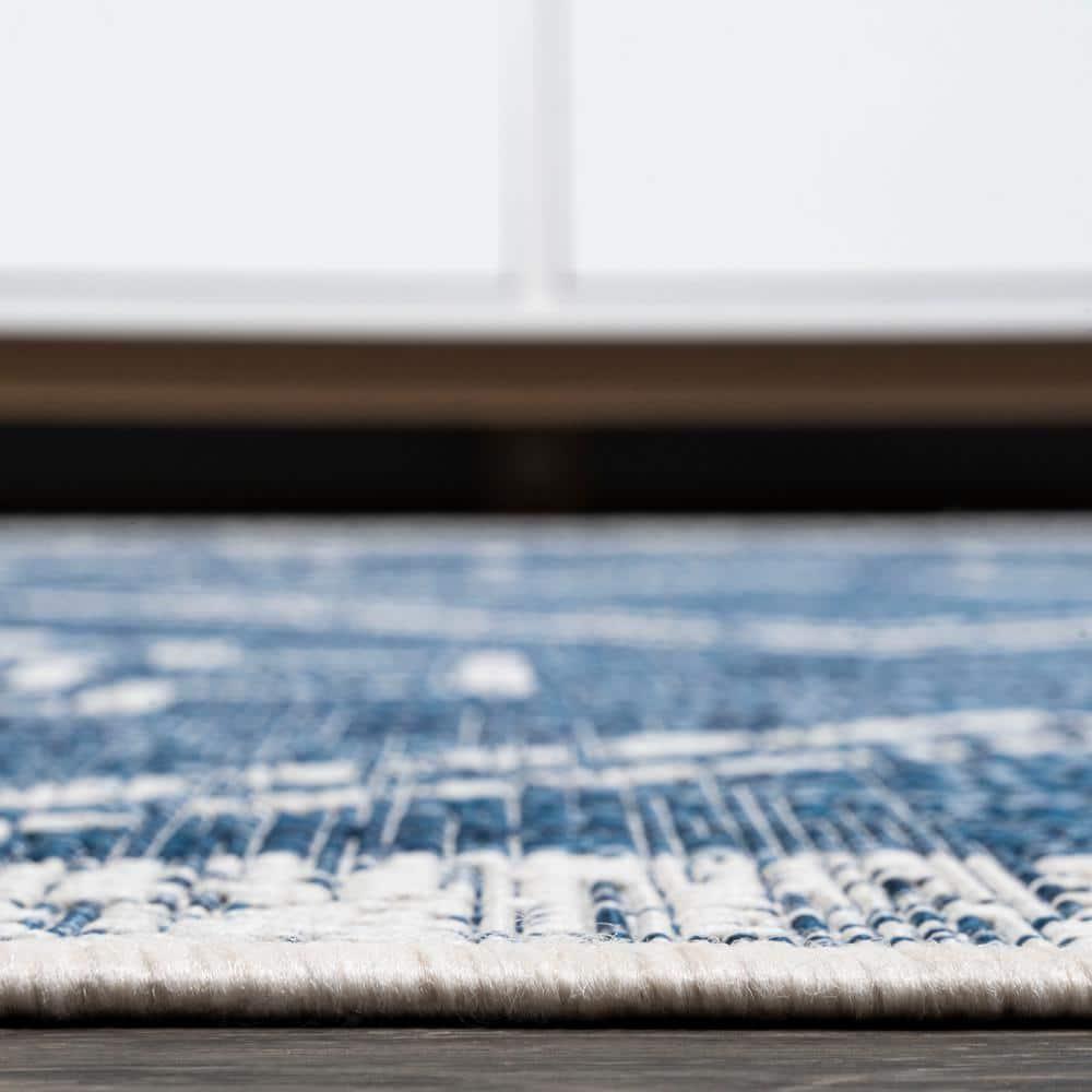 3'x5' Marokko Diamond  Medallion Indoor/Outdoor Area Rug, Blue/Ivory - JONATHAN Y