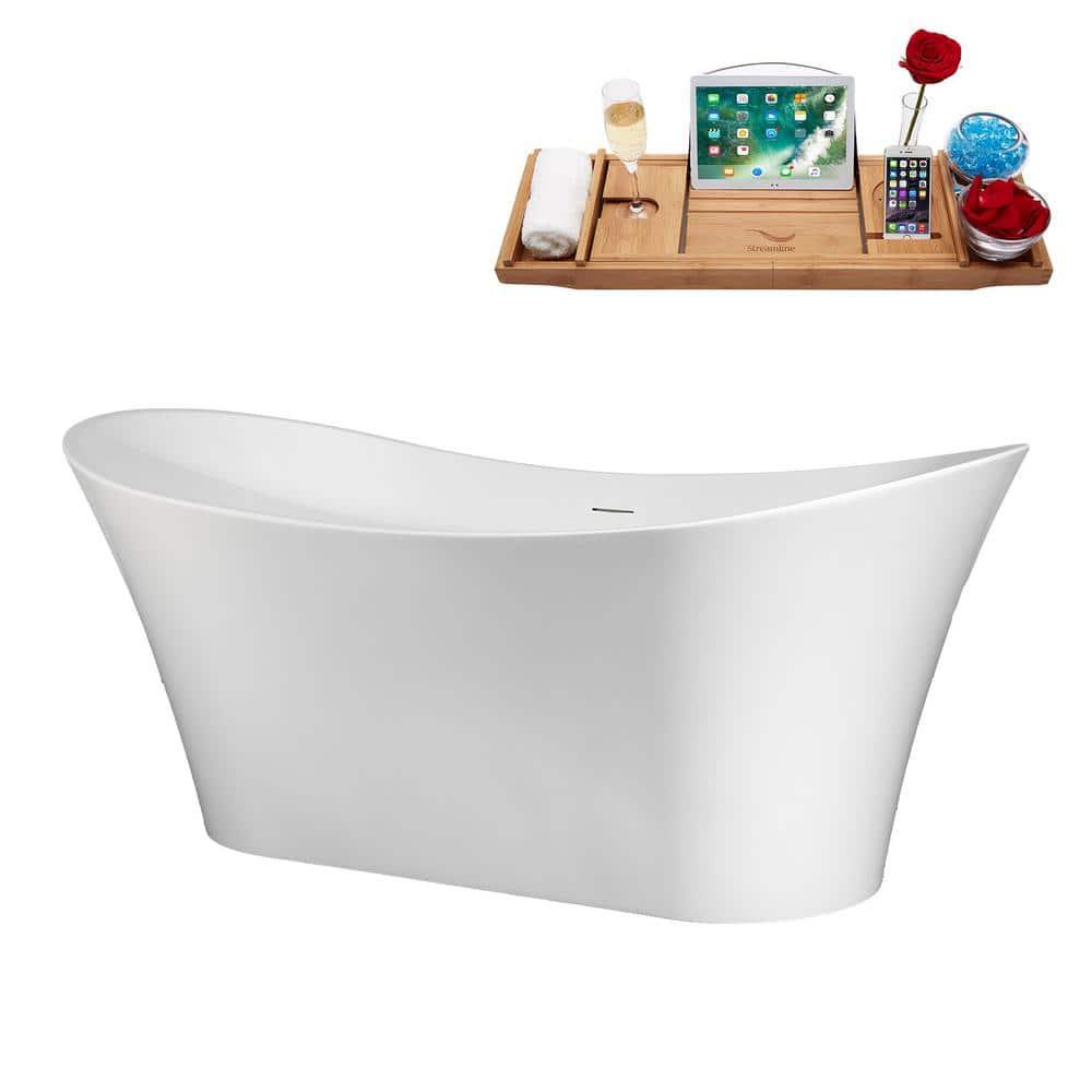 67" Streamline Soaking Freestanding Tub and Tray With Internal Drain