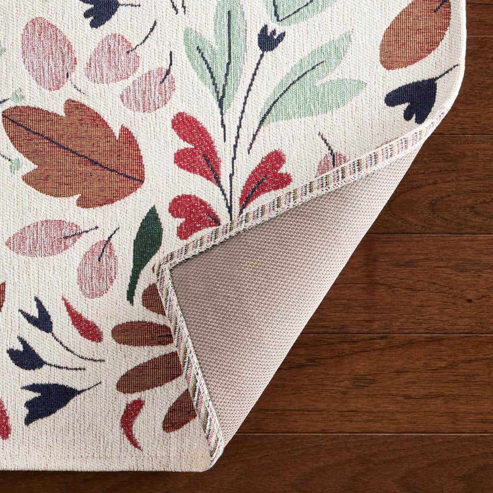 TOWN & COUNTRY LUXE Livie Floral Drip Everwash Washable Multi-Use Decorative Rug with Non-Slip Backing, Cream, 24"x40"