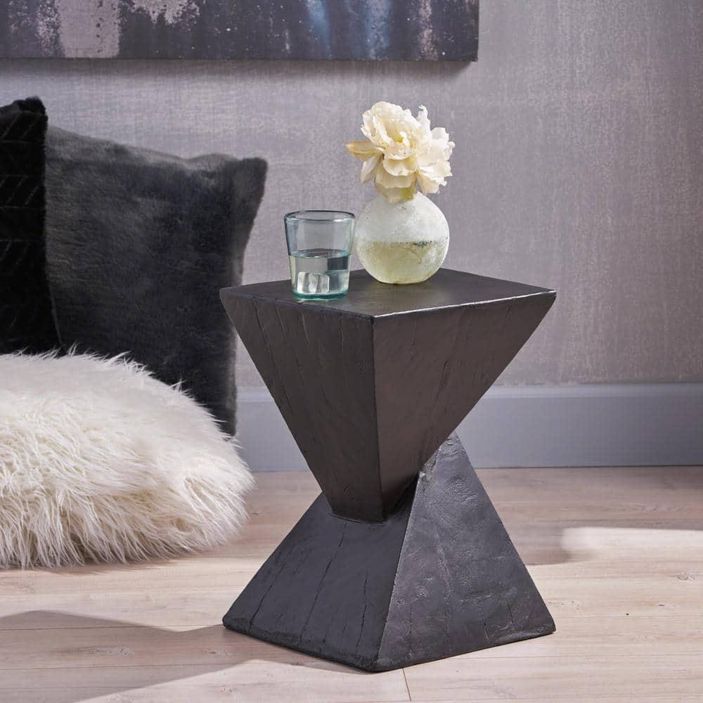 Katie Outdoor Lightweight Concrete Accent Table, Black