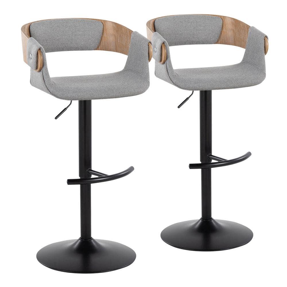 LumiSource Set of 2 Elisa Adjustable Barstools White Washed Wood/Gray
