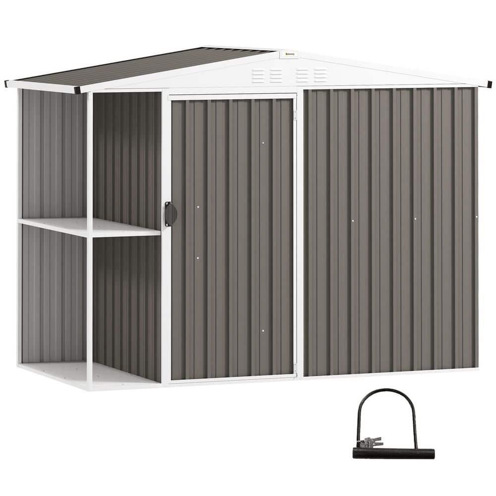 Outsunny 8 x 4ft Outdoor Storage Shed, Metal Garden Shed with 2-Tier Storage Rack, Air Vents and Lockable Door, Tool Shed for Backyard, Patio, Lawn