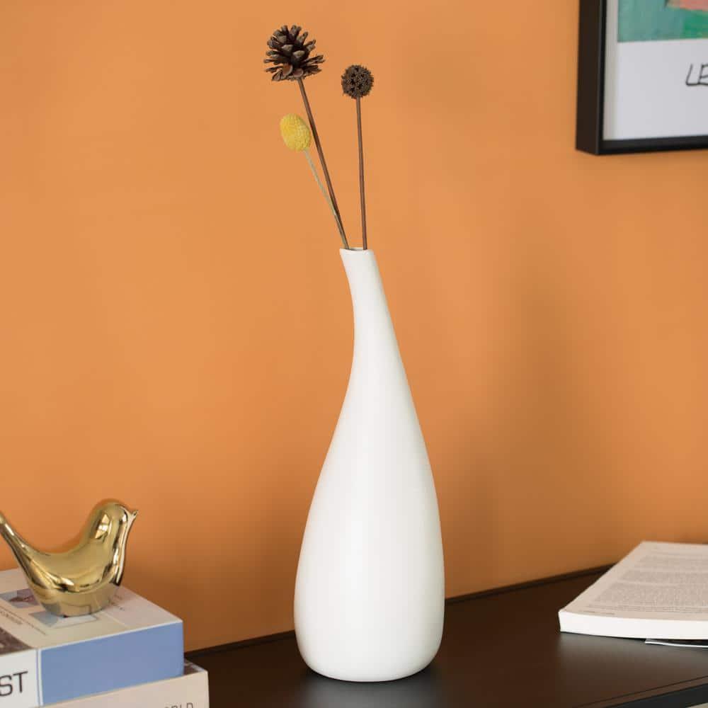 Uniquewise White Contemporary Unique Teardrop Shaped Ceramic Table Vase Flower Holder,12.5 Inch