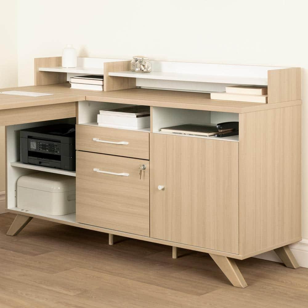 Kauan Helsy L-Shaped Desk with Power Bar and Removable Hutch Natural Walnut