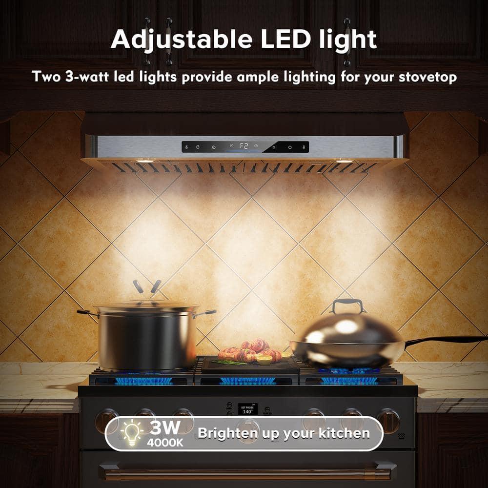 36 in. 900 CFM Ducted Under Cabinet Range Hood in Stainless Steel with Remote Control and LED Lights