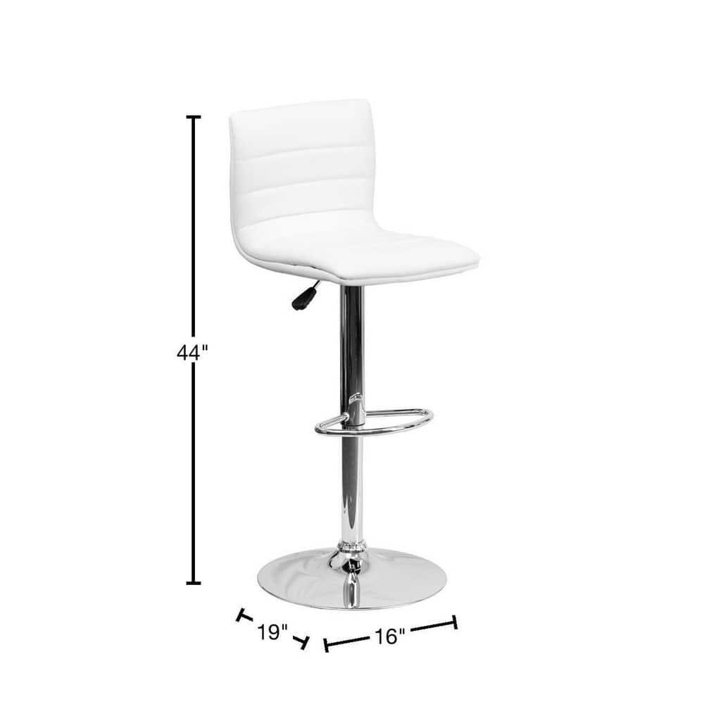 Flash Furniture Modern White Vinyl Adjustable Bar Stool with Back, Counter Height Swivel Stool with Chrome Pedestal Base