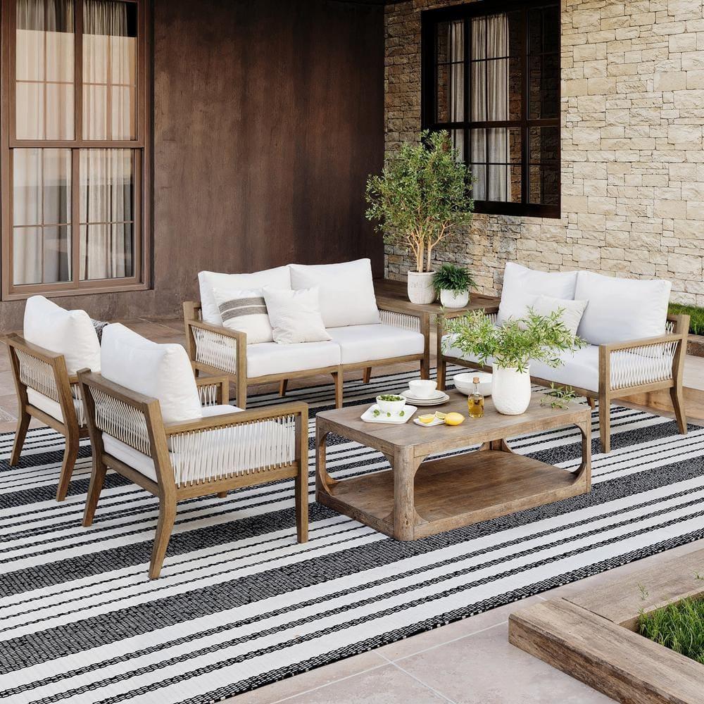 Nathan James 3pc Freya Bohemian Wood Outdoor Patio Conversation Set: Acacia Frame, Removable Cushions