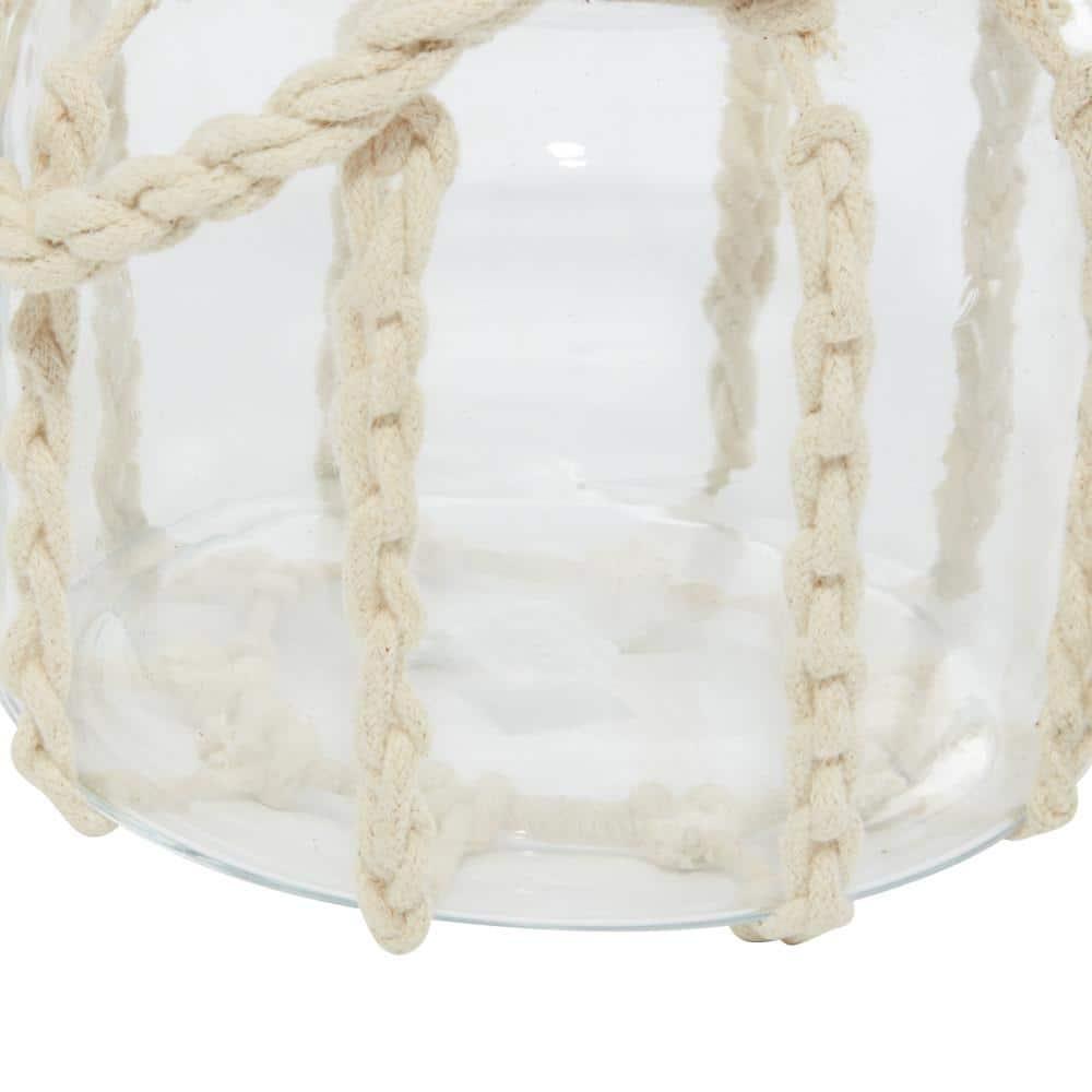 DecMode Clear Glass Decorative Candle Lantern with Rope Handle