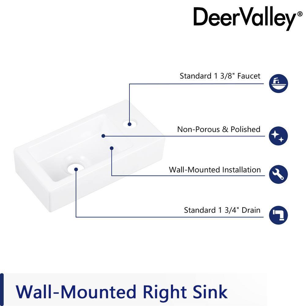 DeerValley DV-1V081R White Ceramic Rectangular 7'' Wall Mount Bathroom Sink