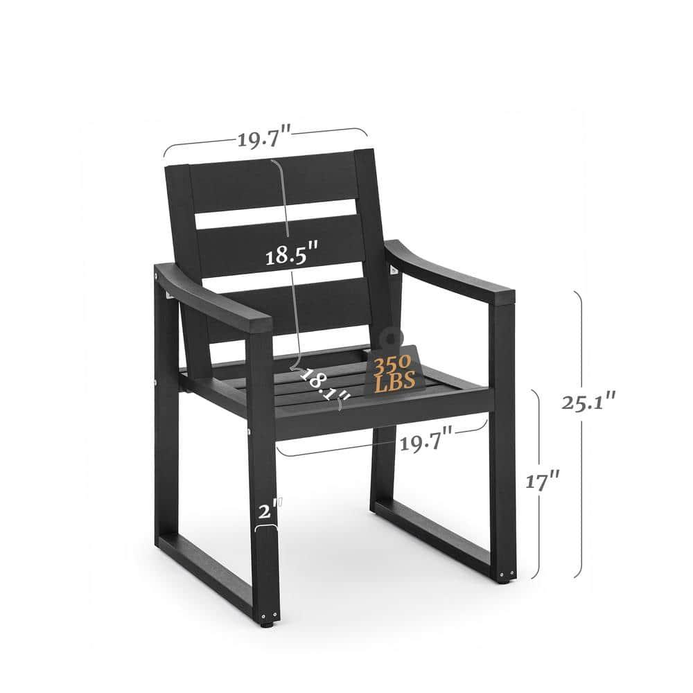 Black Square-Leg Plastic HDPS Outdoor Dining Chairs All-Weather Indoor Outdoor Patio Dining Chairs with Armrest(4-pack)
