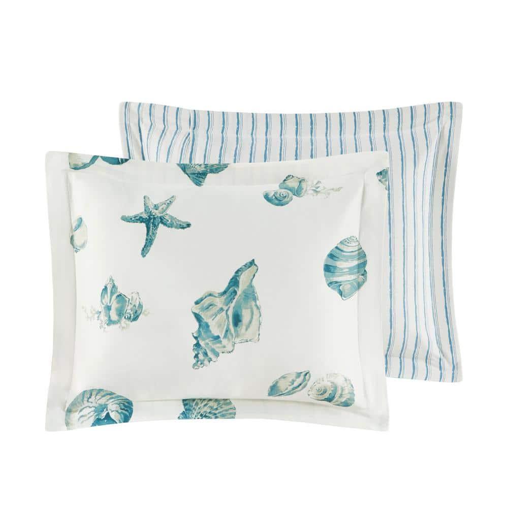 100% Cotton Duvet Cover, Seashells Duvet Cover Set Light Weight Bed Comforter Covers, Beach House Blue Ivory King/Cal King (106"x90") 3 Piece