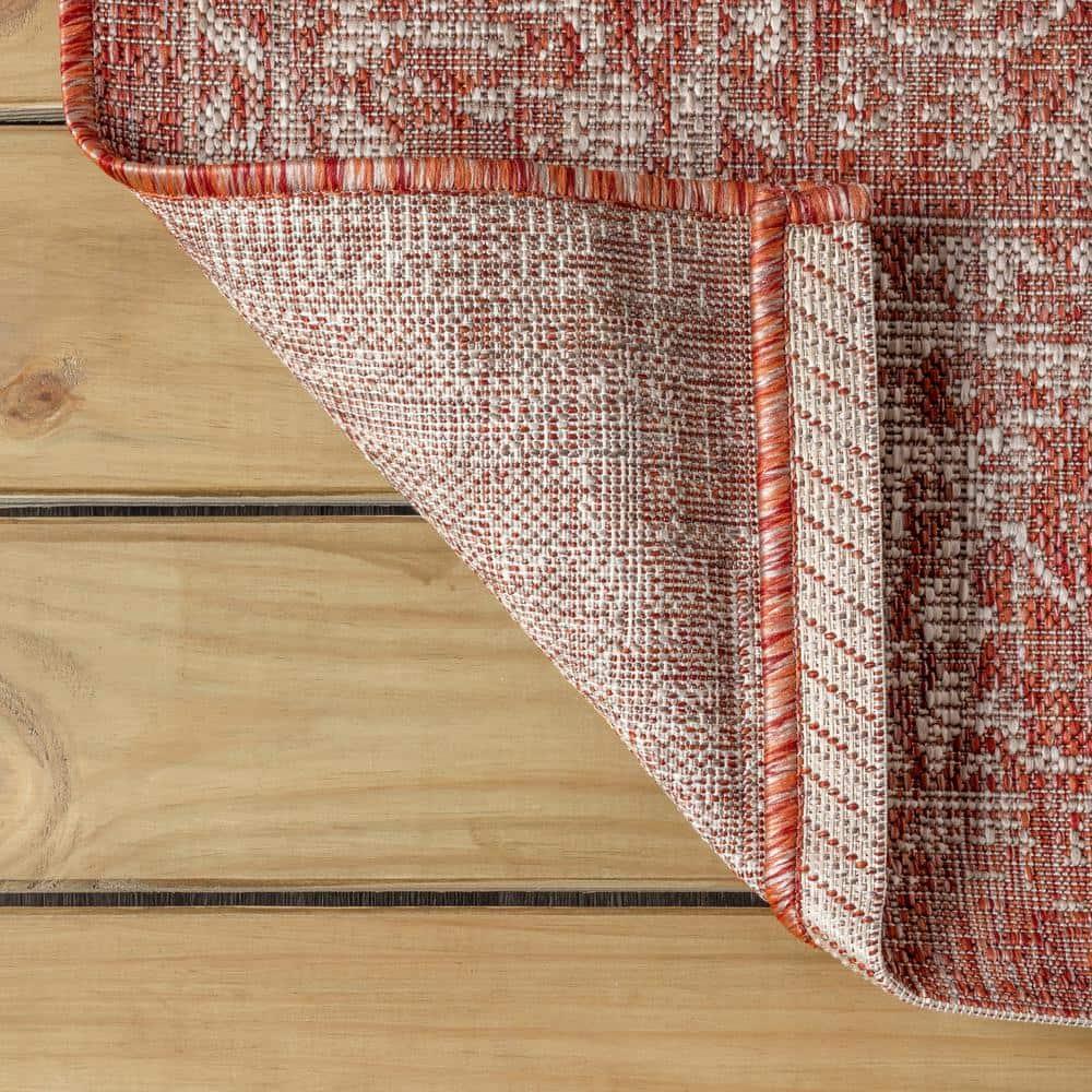 8'x10' Tela Bohemian Textured Weave Floral Indoor/Outdoor Area Rug, Red/Taupe - JONATHAN Y