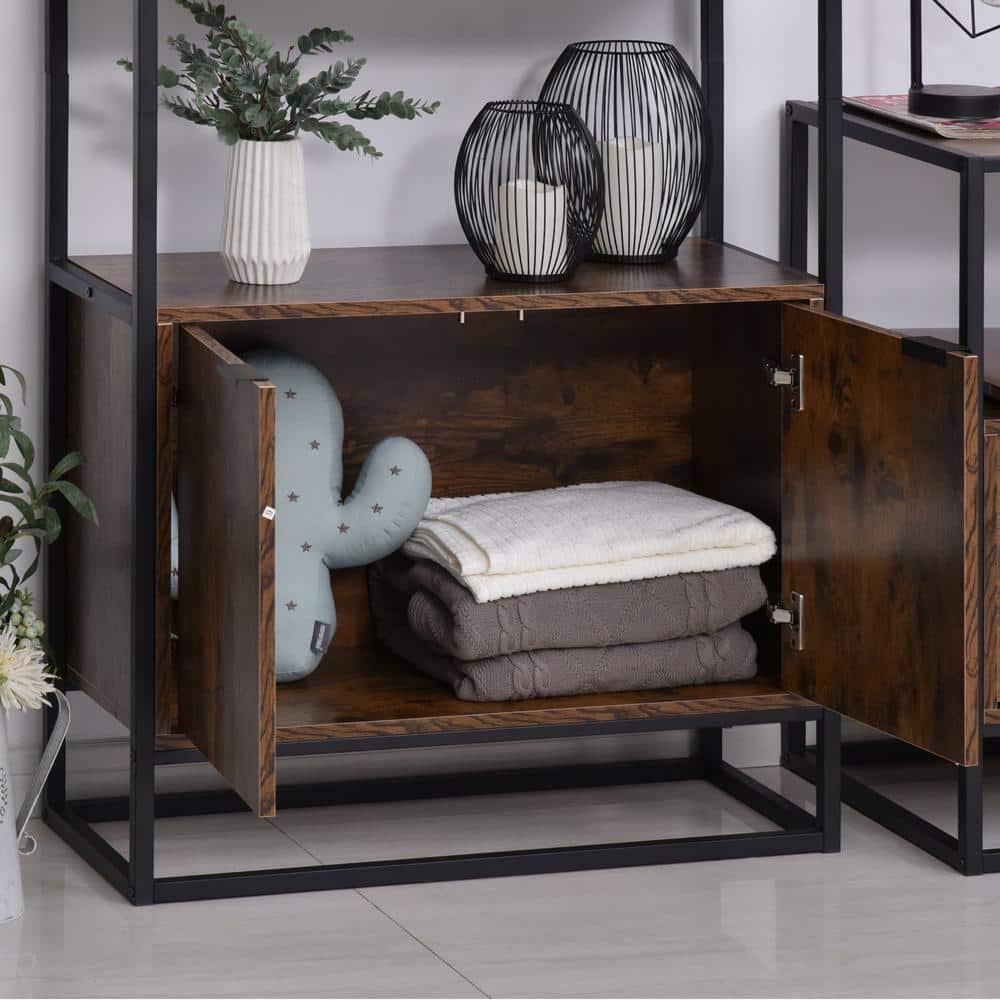 HOMCOM Shelves for Storage, Cabinet Bookcase with 3 Open Shelf, Tall Organizer Multifunctional Rack for Living Room, Brown