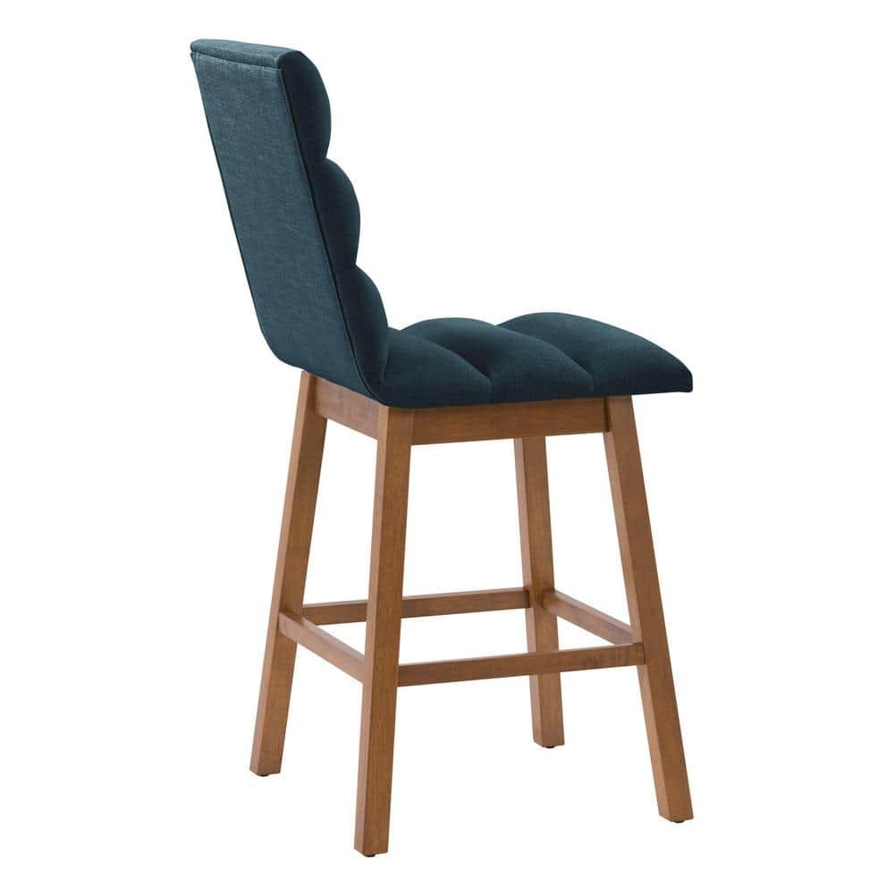 Set of 2 Boston Channel Tufted Fabric Barstools Navy Blue - CorLiving: Upholstered, High Back, Rubberwood Legs
