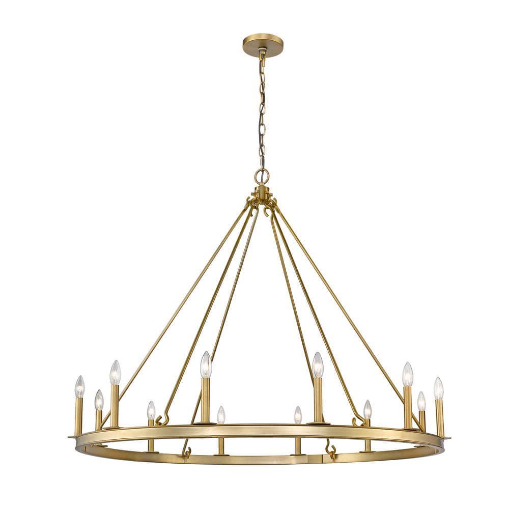 Z-Lite Barclay 12 Light 48" Round Steel Chandelier in Olde Brass