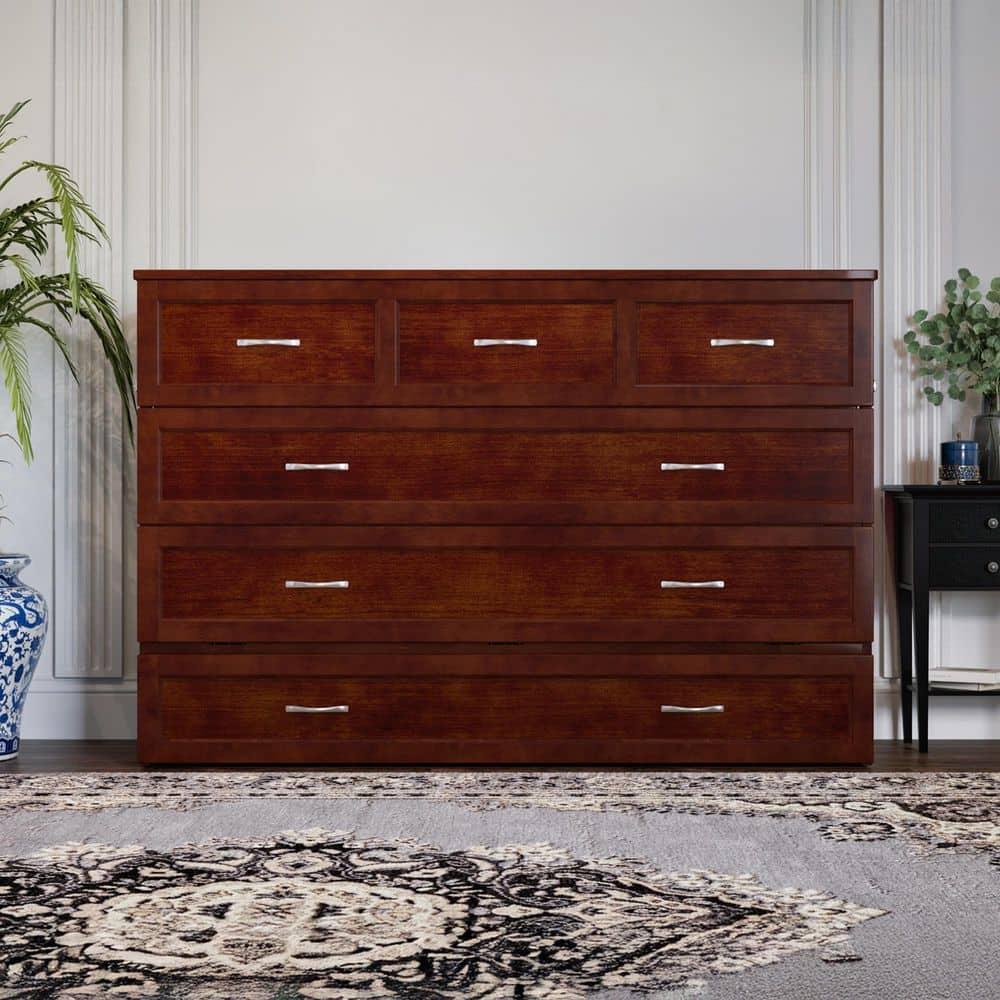 Queen Northfield Murphy Bed Chest Walnut - AFI: Hardwood Frame, Built-In USB Ports & Storage Drawer