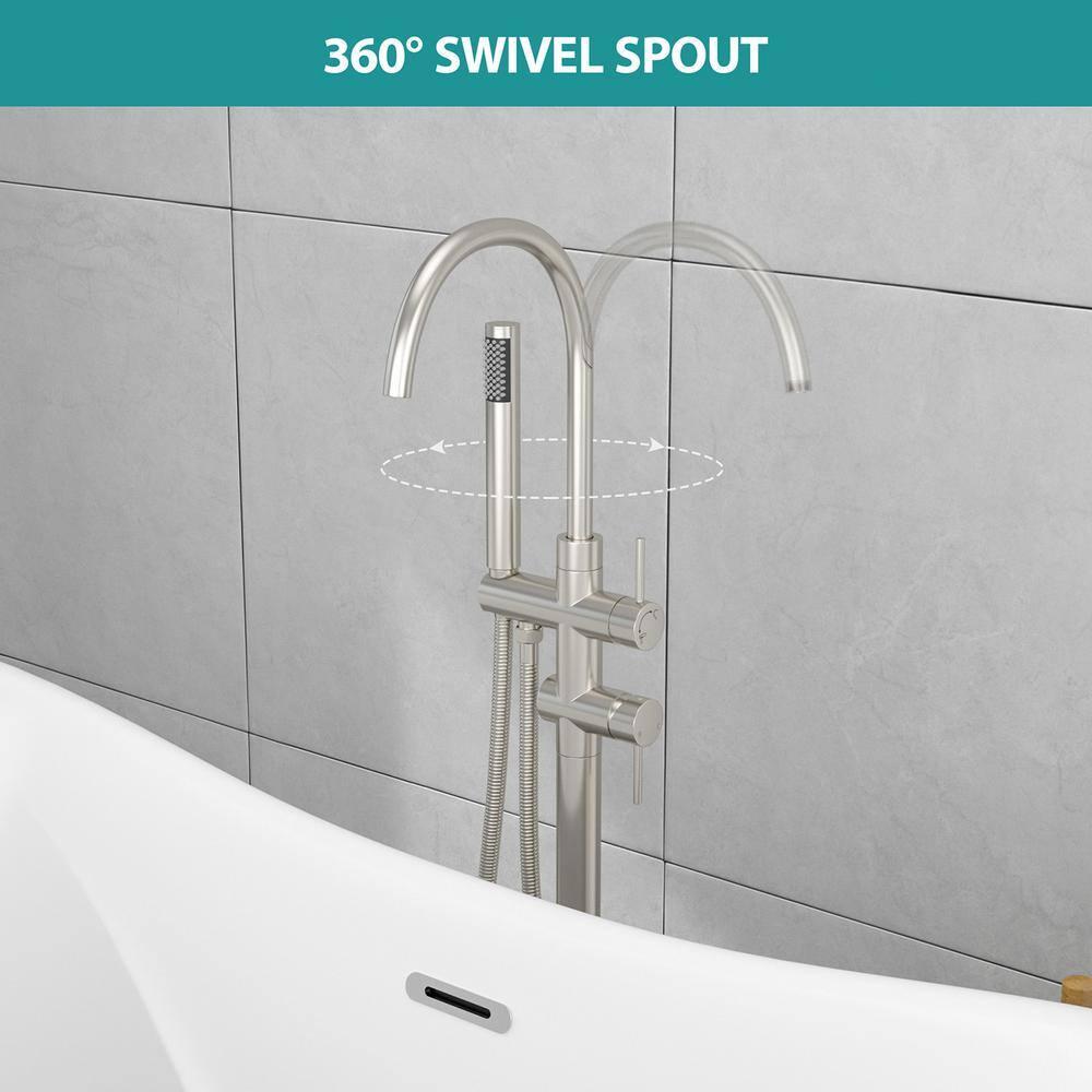 Double Handle Floor Mounted Freestanding Tub Filler With Handshower