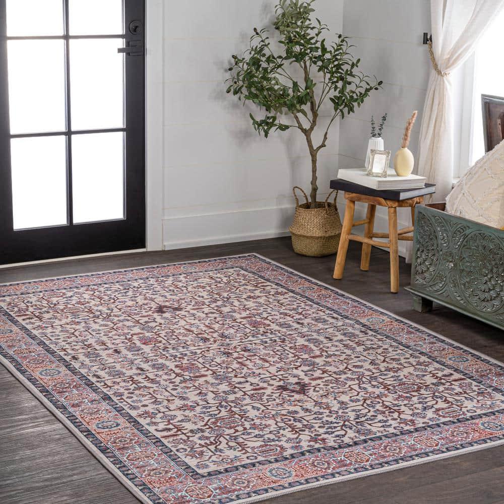 Kemer All-Over Persian Machine-Washable Beige/Red/Blue 3 ft. x 5 ft. Area Rug - JONATHAN Y