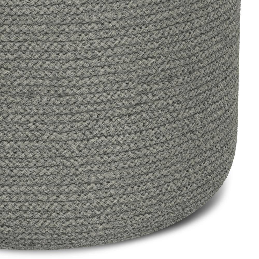 SIMPLIHOME Serena Contemporary Round Braided Pouf in Dove Grey Cotton for the Living Room, Bedroom and Kids Room