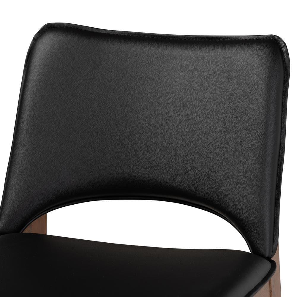 2pc Afton Faux Leather Upholstered and Wood Dining Chair Set Black/Walnut Brown - Baxton Studio
