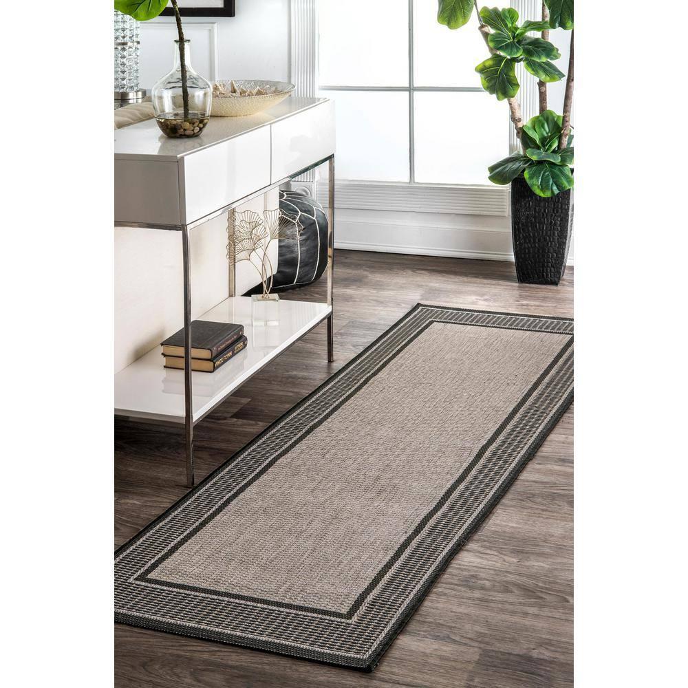 Nuloom Gris Bordered 6 Round Indoor/Outdoor Area Rug for Living Room Patio Deck Front Porch Kitchen, Grey/Black