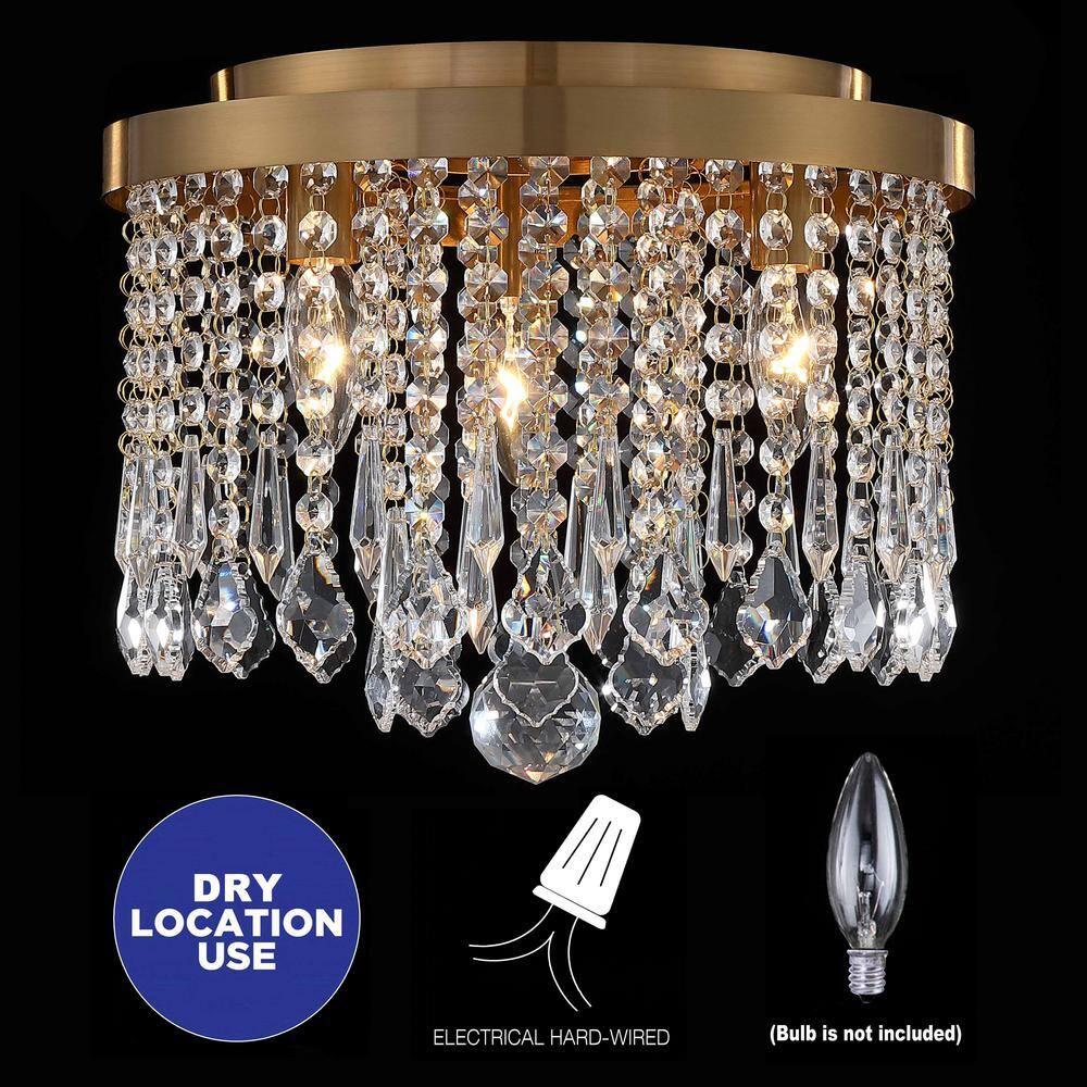 C Cattleya  3-Light 13" Antique Brass Finish Crystal Flush Mount Ceiling Light