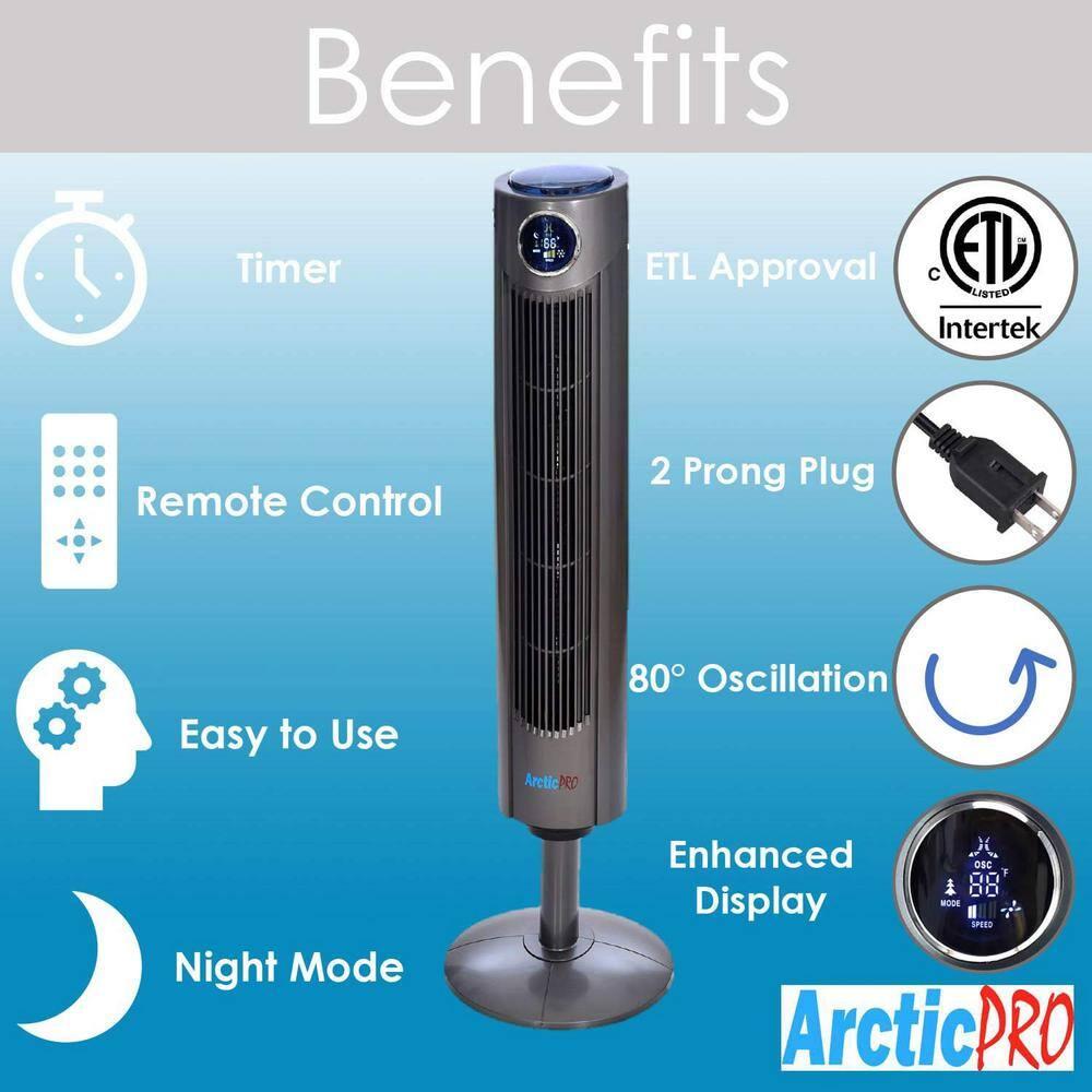42-inch Dark Gray Plastic Oscillating Tower Fan with Remote Control