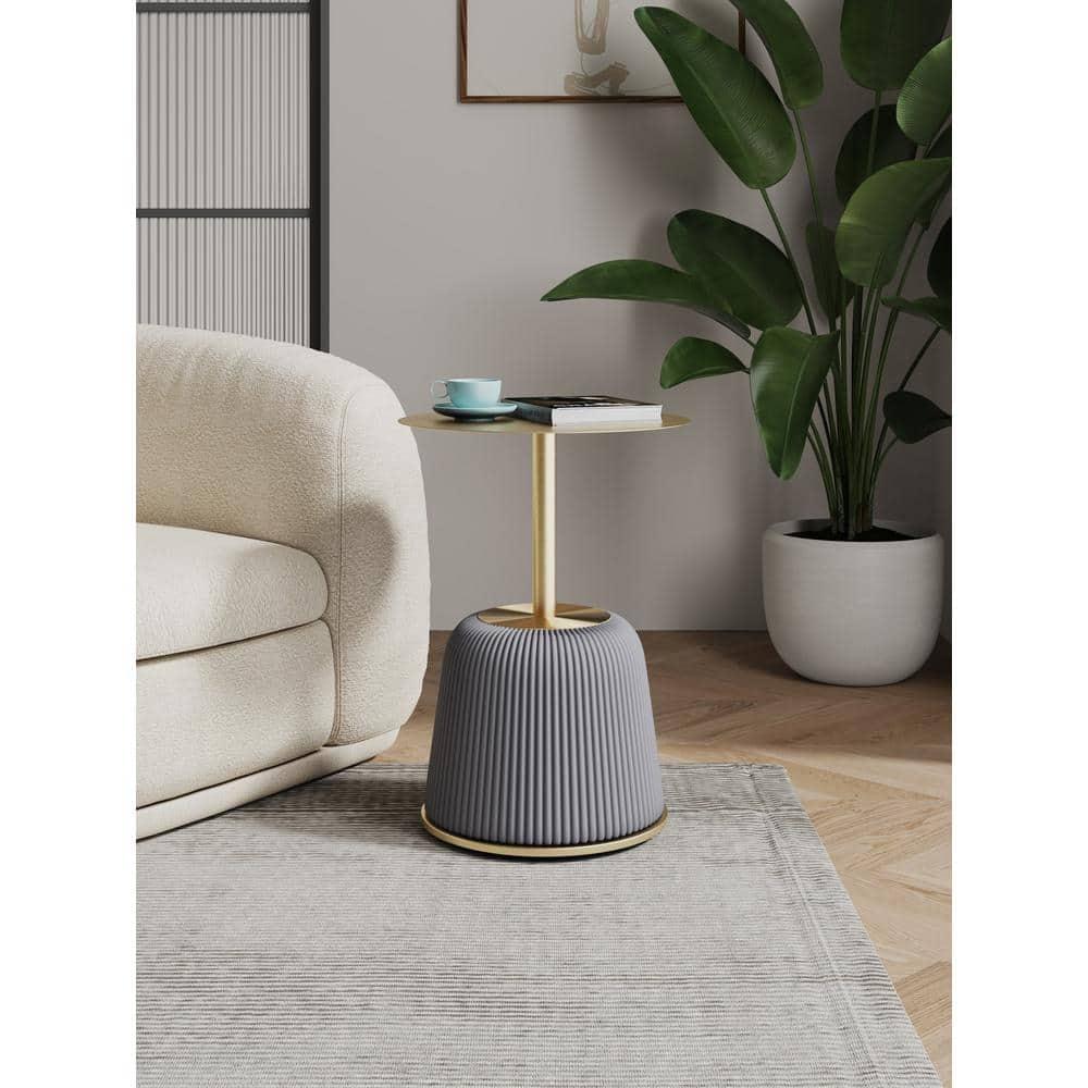 Manhattan Comfort Anderson Modern Leatherette Upholstered End Table with Gold Tabletop Gray: Stainless Steel, No Assembly Required