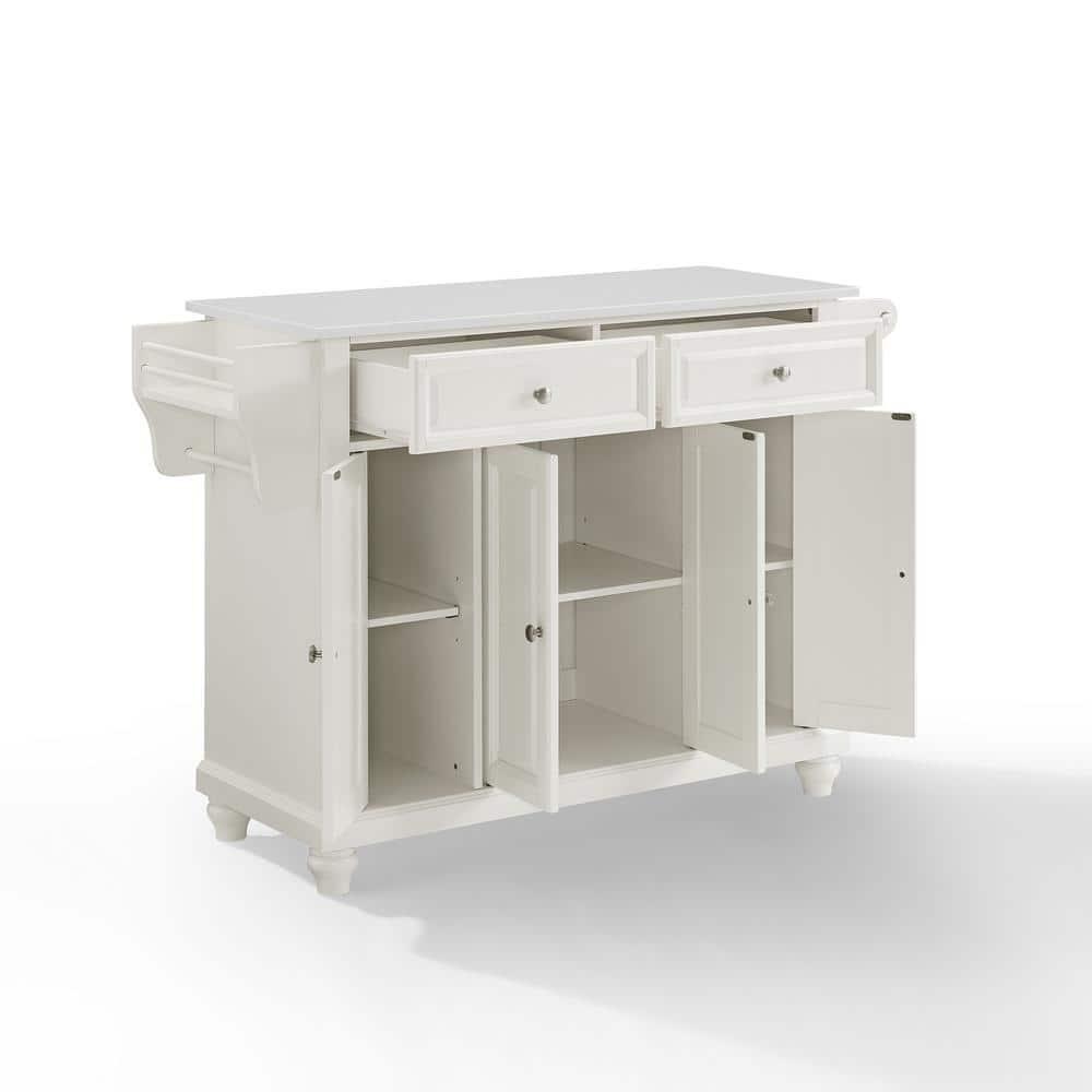 Cambridge Granite Top Full Size Kitchen Island/Cart White - Crosley: Adjustable, Storage, Spice Rack