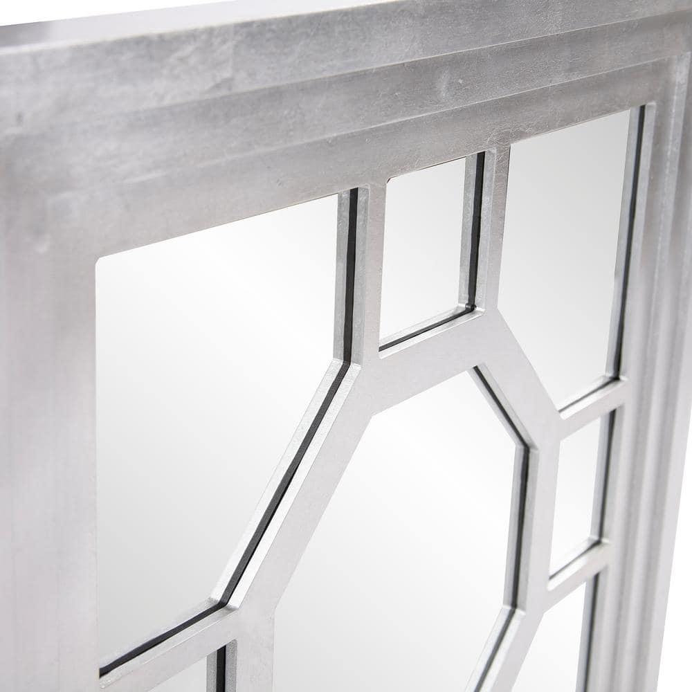 Howard Elliott 24"x24" Square Wood Framed Octagonal Windowpane Accent Mirror: Silver Leaf Finish, Wall Mount, Modern Decor