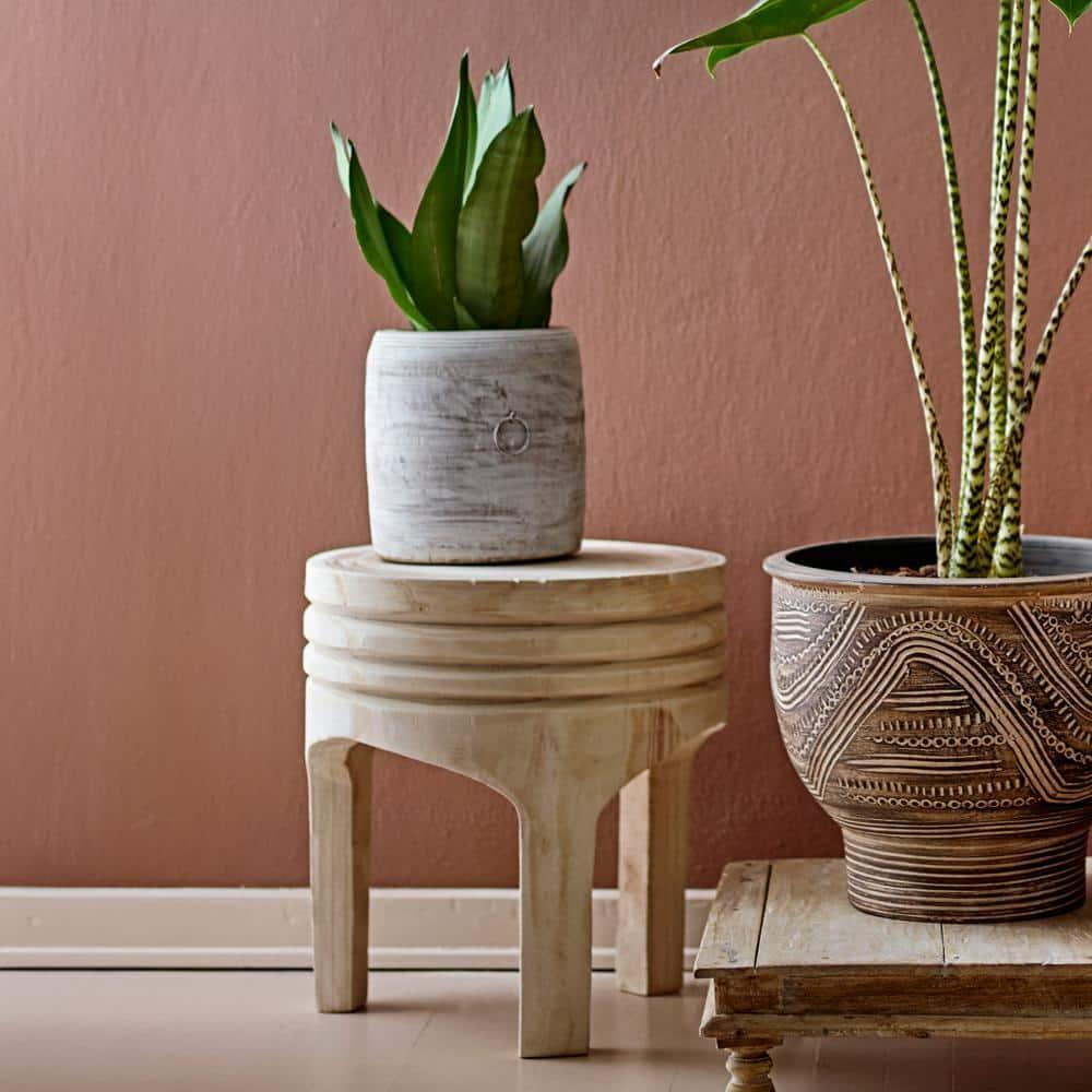Storied Home Acacia Wood Metal Martini Accent Table with Marble Top Natural: Elegant Round Side Table, No Assembly Required