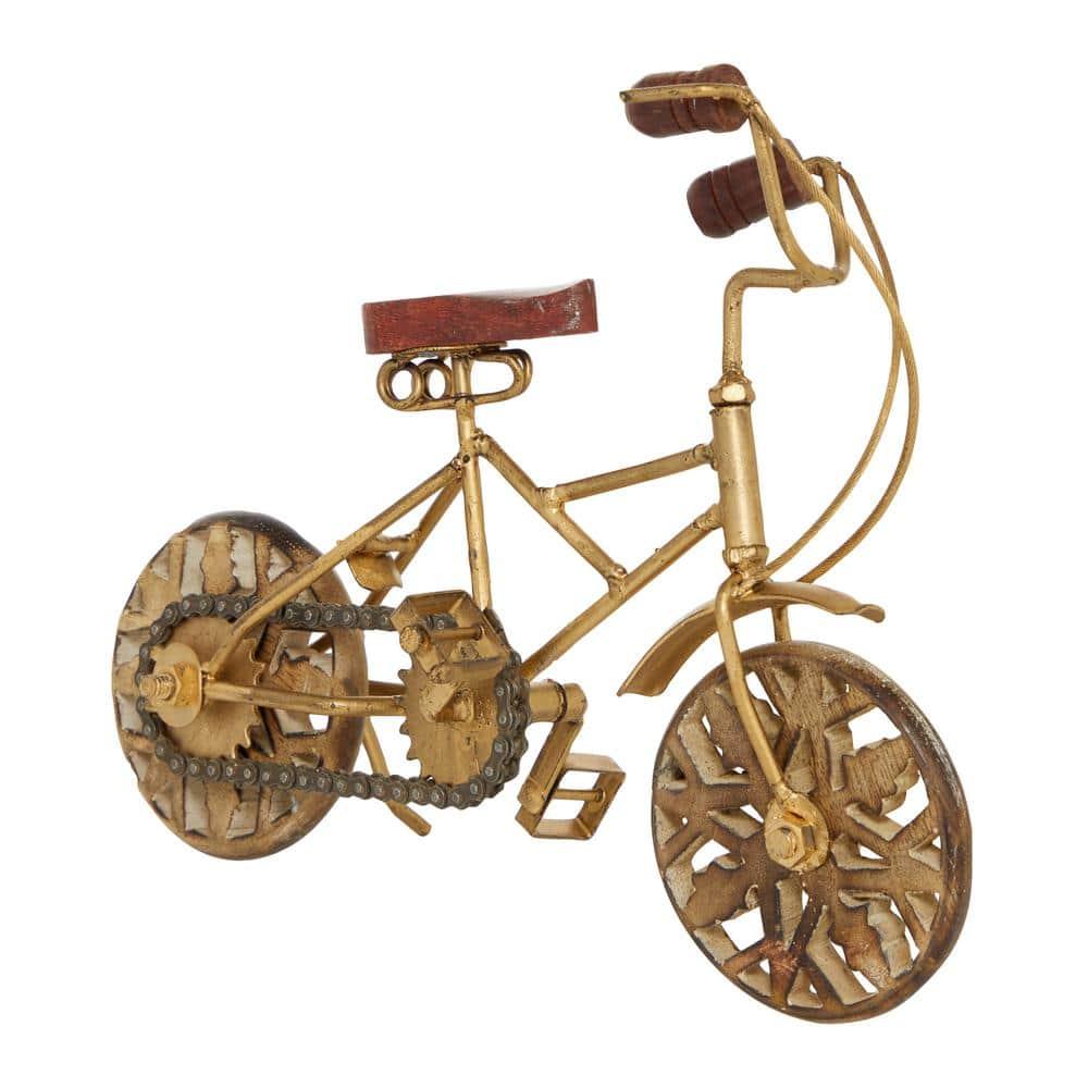 4"W, 8"H Multi Colored Metal Bike Sculpture with Wood Wheels, by DecMode (2 Count)