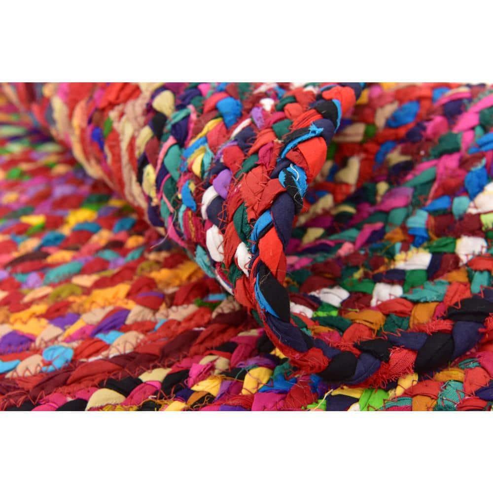 Unique Loom Braided Chindi Collection Area Rug - Layer (3' 3" Round Multi/Blue)