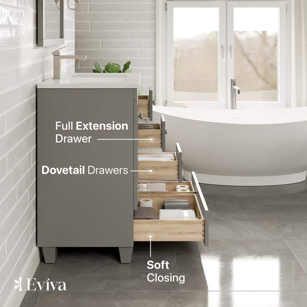 Eviva Happy 30" x 18" Transitional Gray Bathroom Vanity with White Carrara Marble Countertop