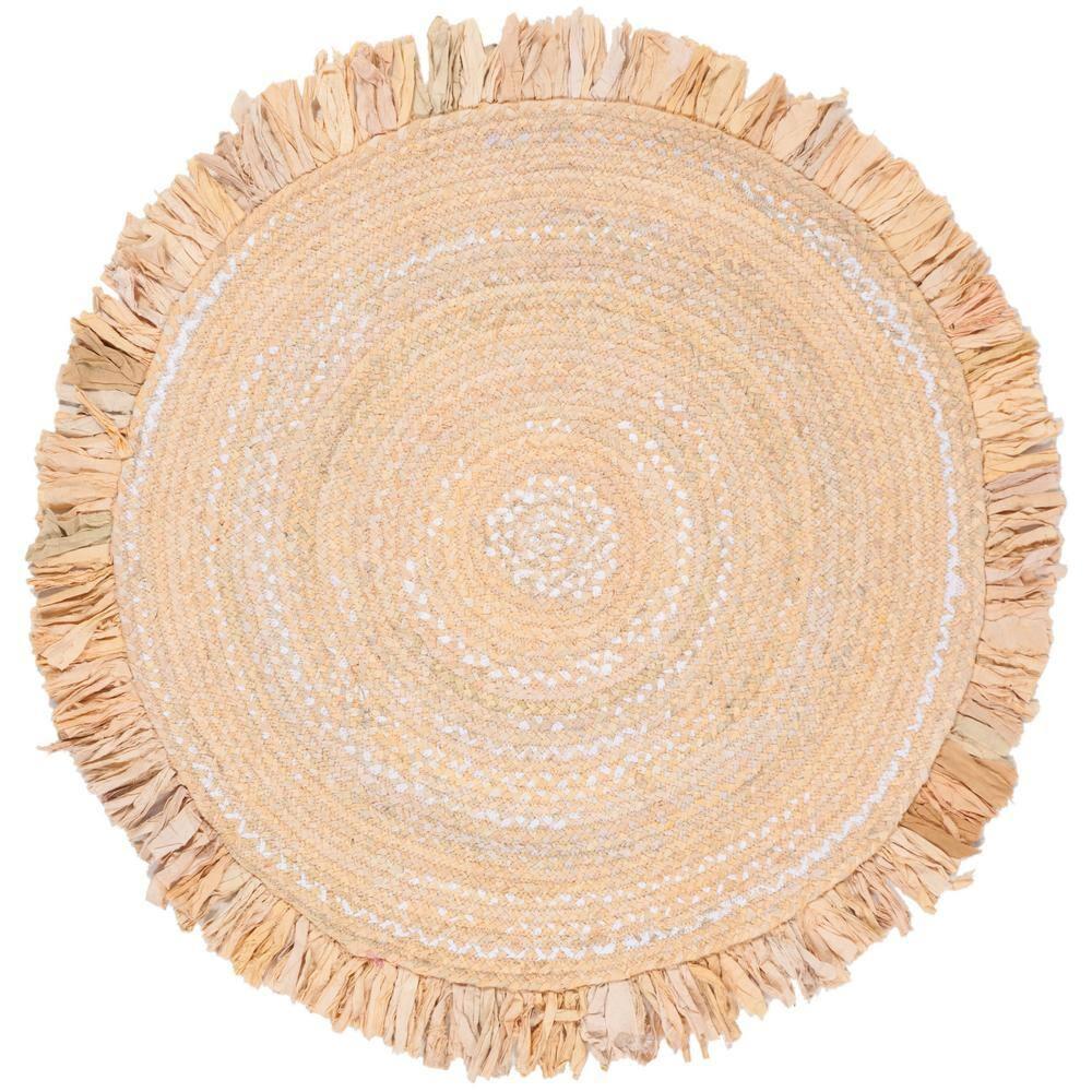 Braided BRD451 Hand Woven Area Rug - Beige - 4' round - Safavieh.