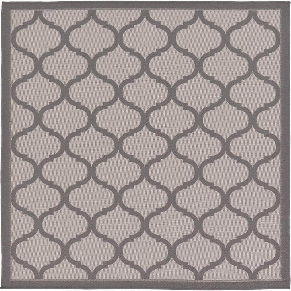Unique Loom 6' 1 x 6' 1 Square Gray Outdoor Trellis Moroccan Area Rug