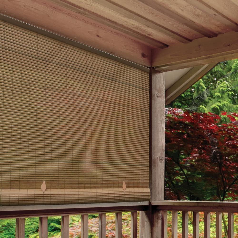 36" x 72" Outdoor Oval Vinyl Cord-Free PVC Rollup Blinds Woodgrain - Radiance: Light Filtering Shade for Patio