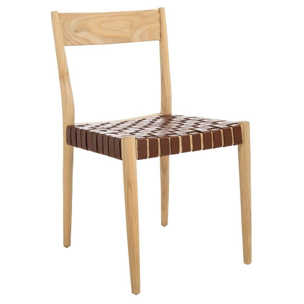 Eluned Leather Dining Chair (Set Of 2) - Cognac/Natural - Safavieh