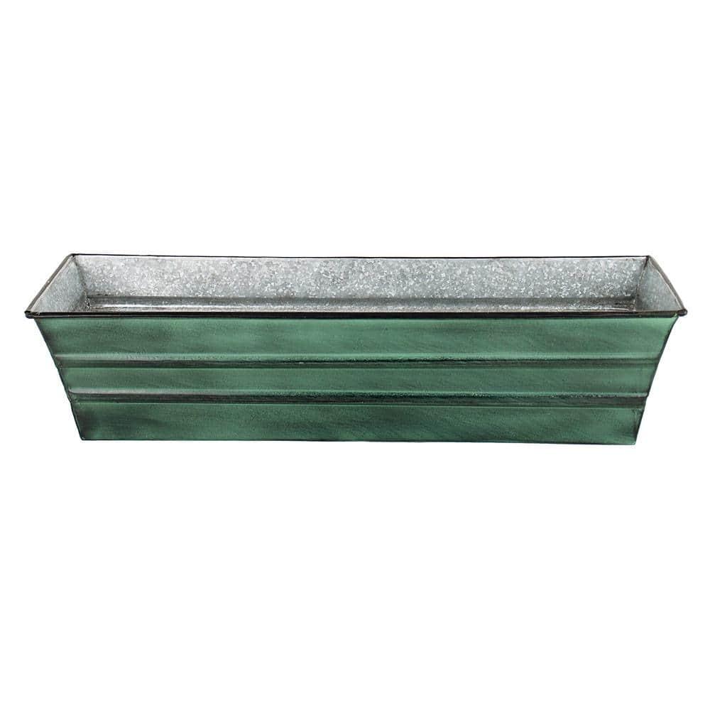 Small Galvanized Metal Rectangular Planter Box Green Patina - ACHLA Designs: Steel Decorative Container, Wall-Mountable, Easy to Clean
